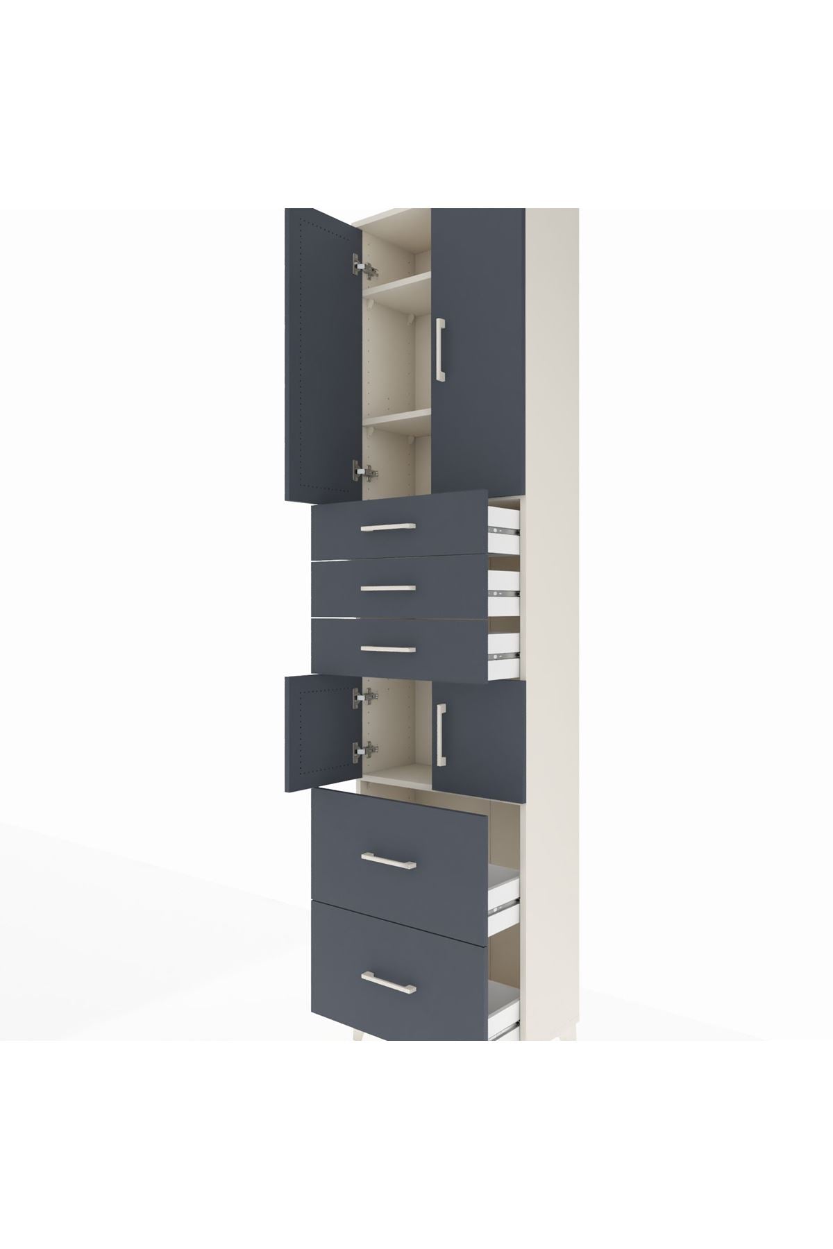 Arges Dolap 4 Raflı 5 Çekmeceli 4 Kapaklı 60x30x243 Aytaşı-Antrasit