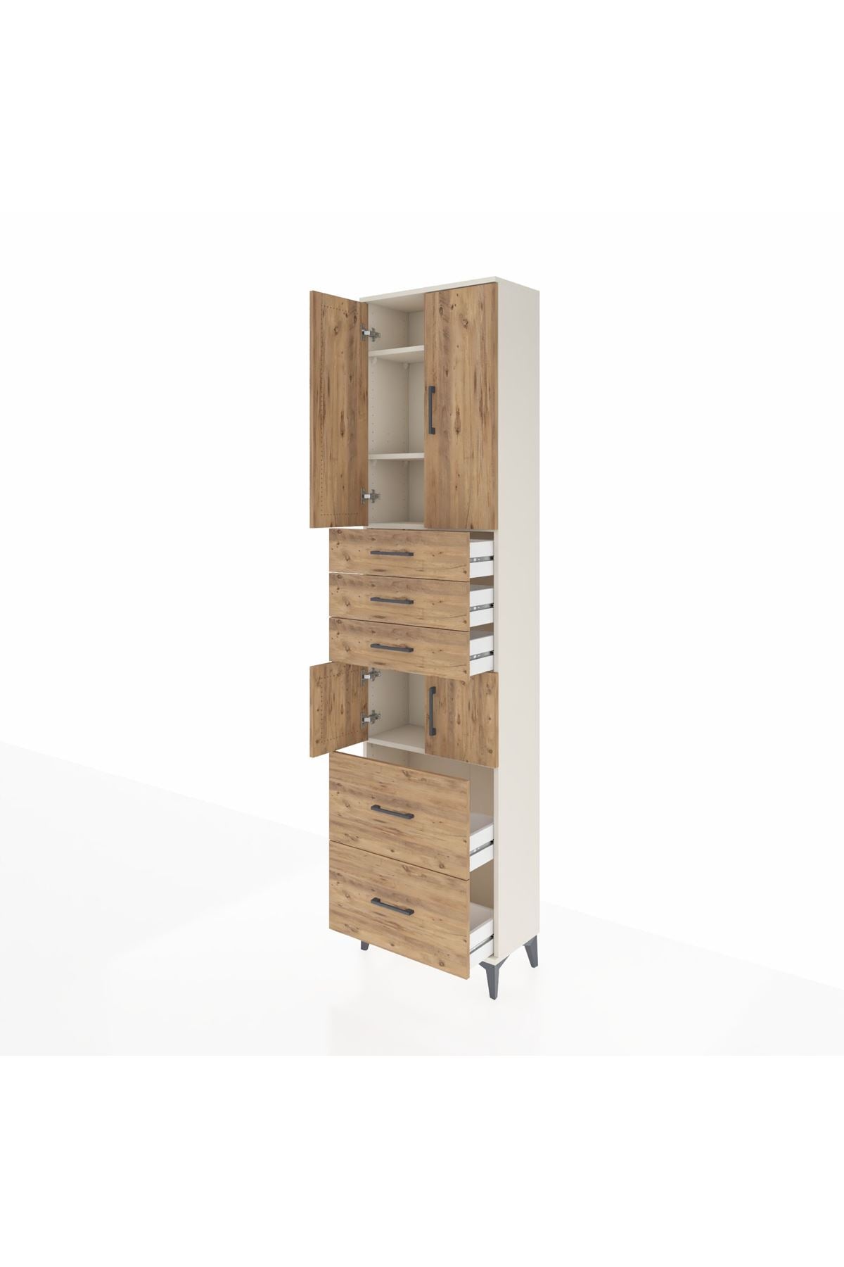 Arges Dolap 4 Raflı 5 Çekmeceli 4 Kapaklı 60x30x243 Aytaşı-Çam