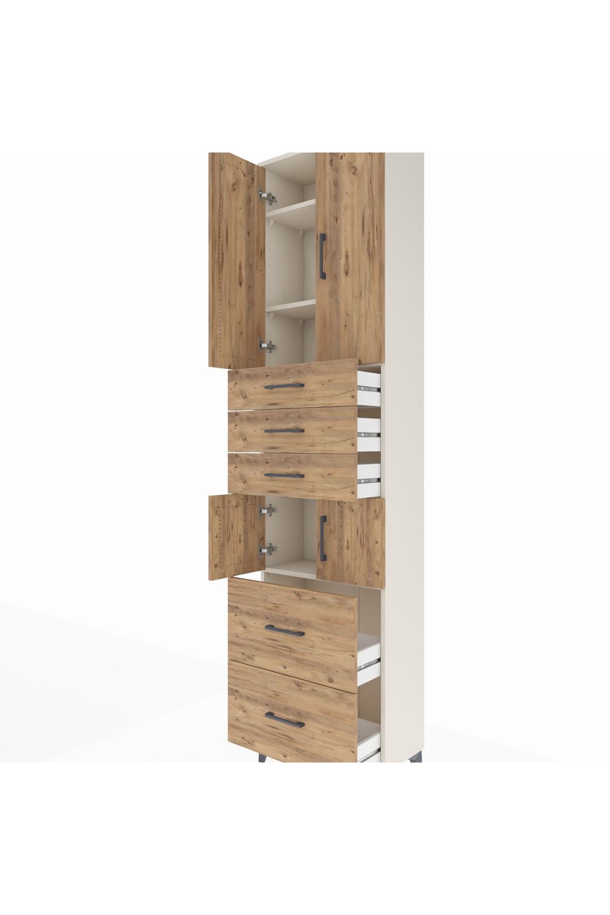 Arges Dolap 4 Raflı 5 Çekmeceli 4 Kapaklı 60x30x243 Aytaşı-Çam