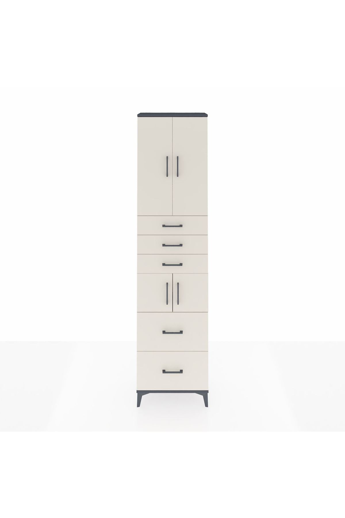 Arges Dolap 4 Raflı 5 Çekmeceli 4 Kapaklı 60x30x243 Antrasit-Aytaşı