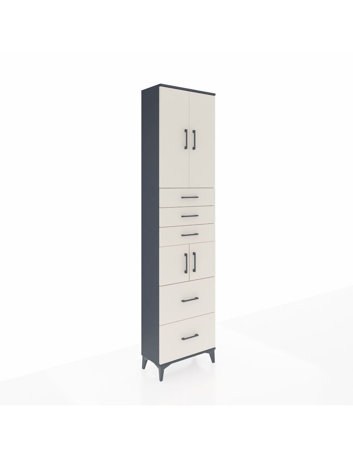 Arges Dolap 4 Raflı 5 Çekmeceli 4 Kapaklı 60x30x243 Antrasit-Aytaşı