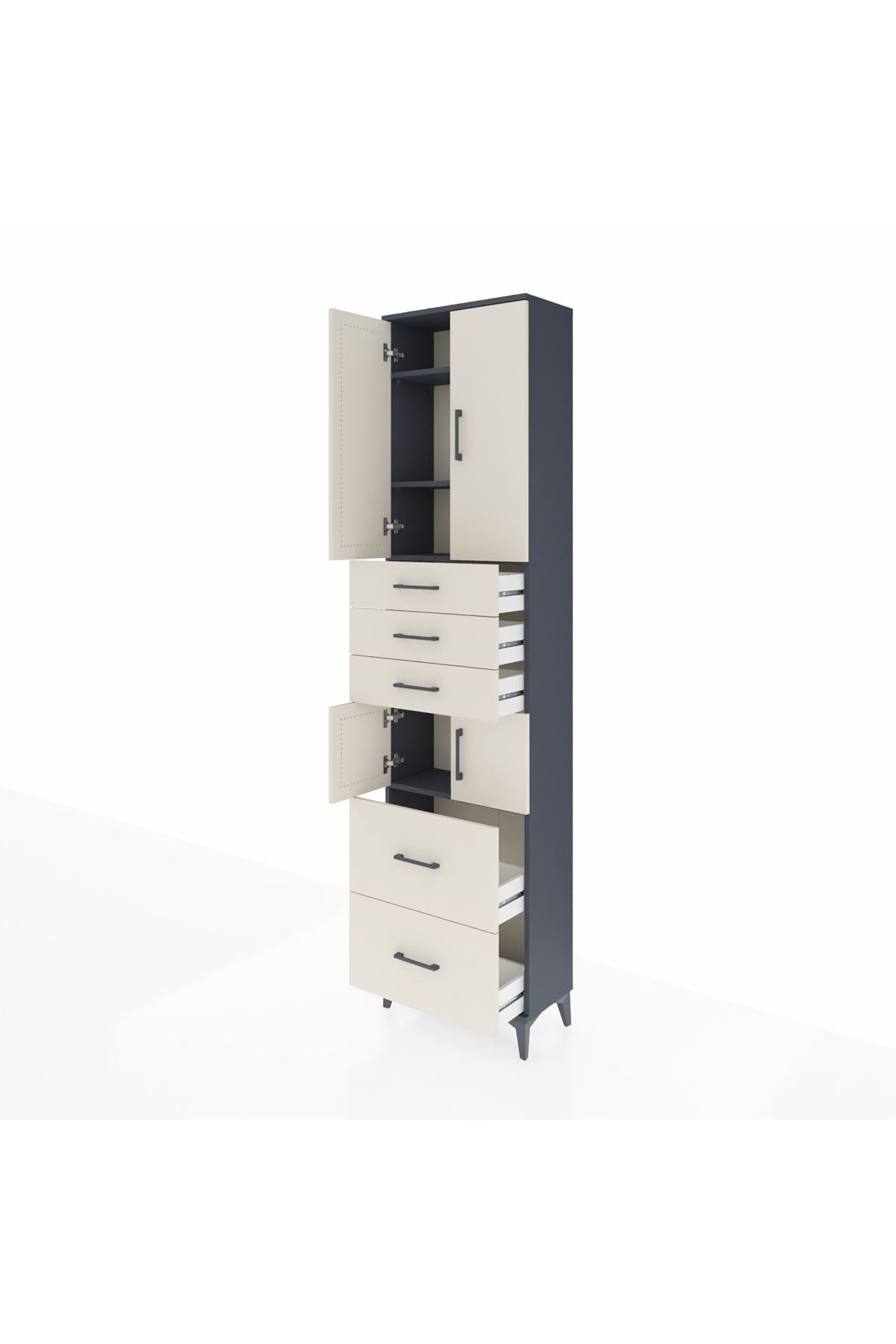 Arges Dolap 4 Raflı 5 Çekmeceli 4 Kapaklı 60x30x243 Antrasit-Aytaşı