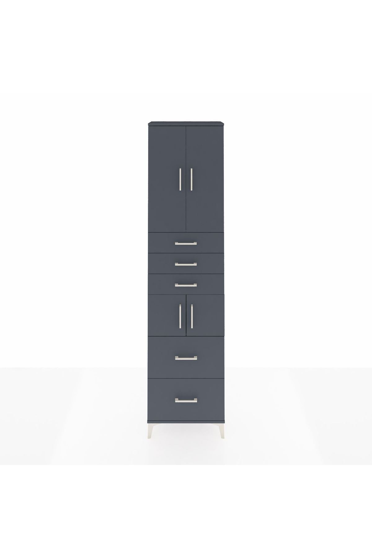 Arges Dolap 4 Raflı 5 Çekmeceli 4 Kapaklı 60x30x243 Antrasit-Antrasit