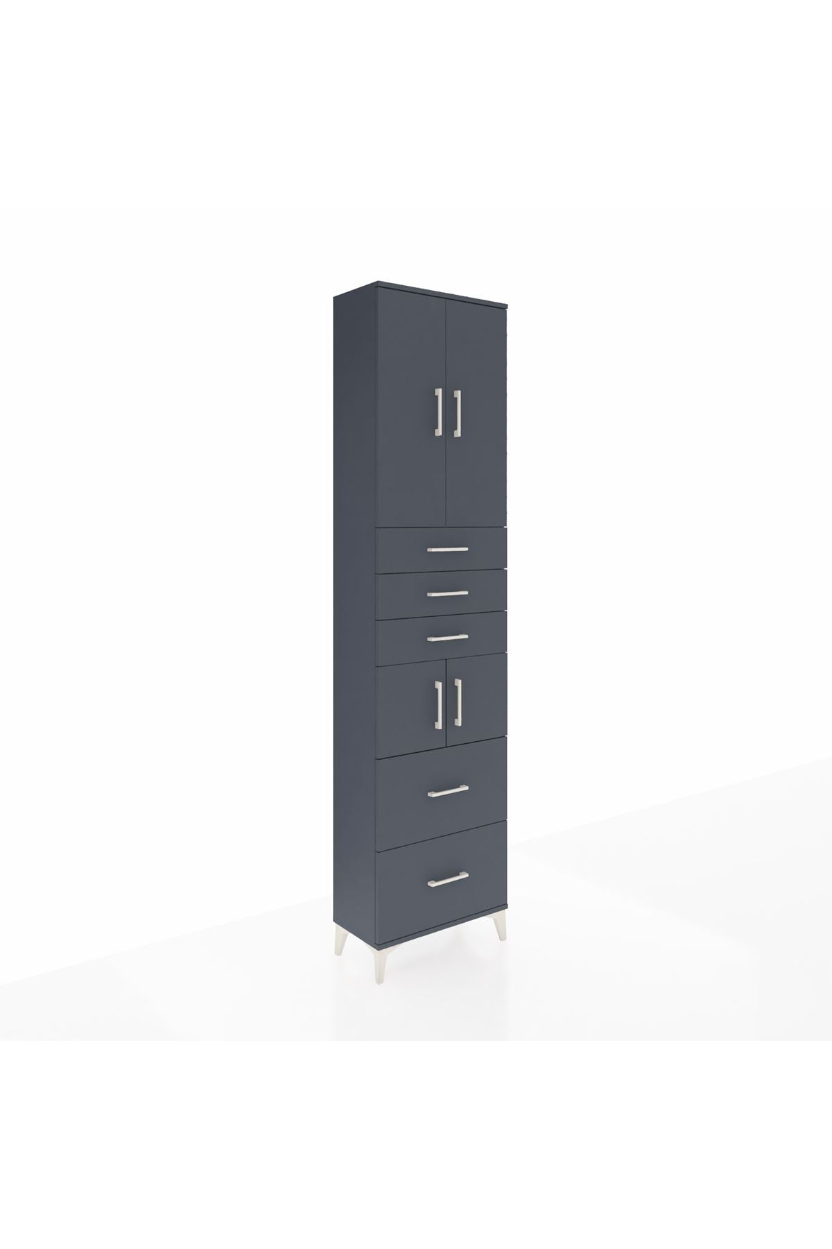 Arges Dolap 4 Raflı 5 Çekmeceli 4 Kapaklı 60x30x243 Antrasit-Antrasit