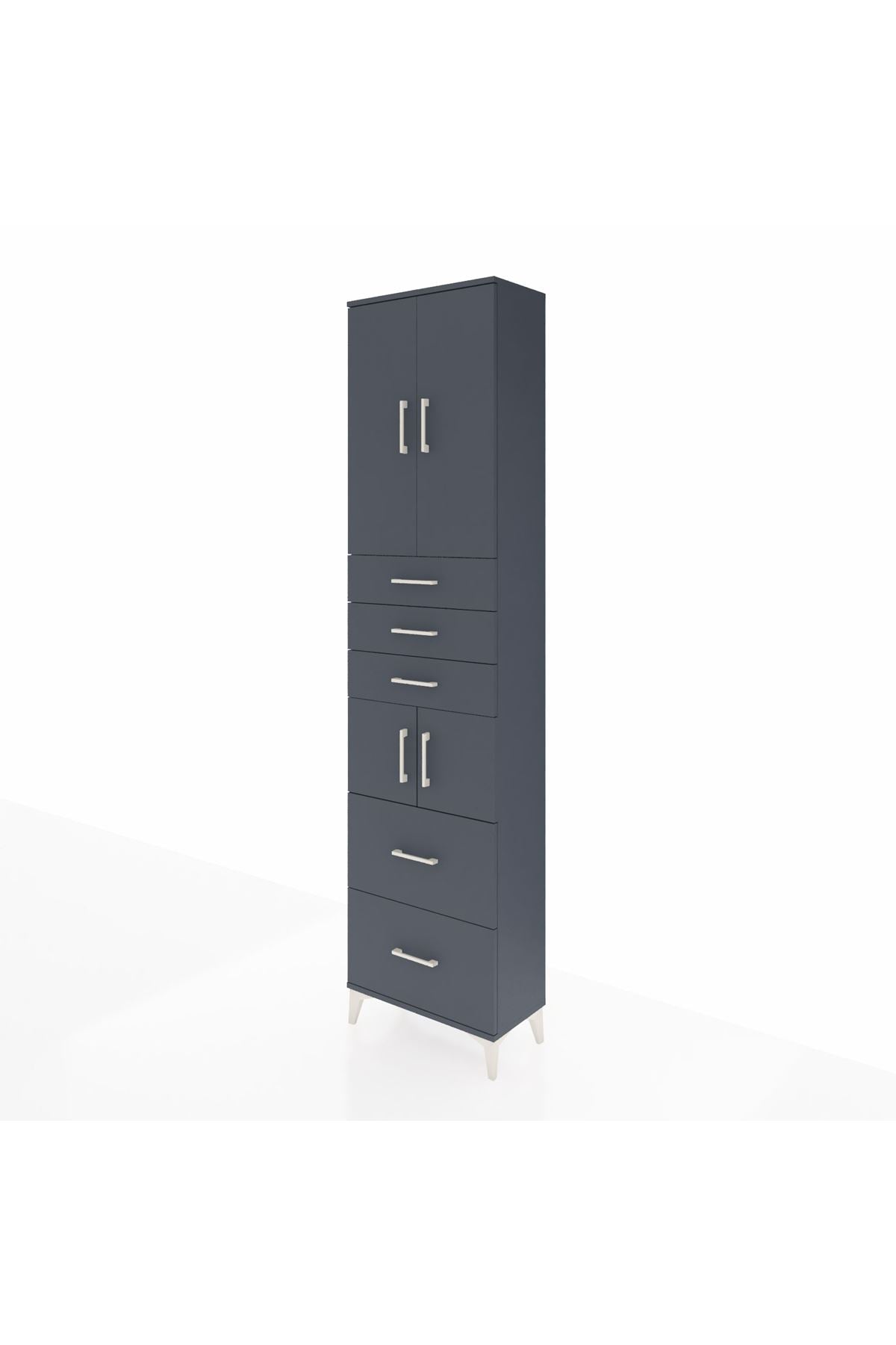 Arges Dolap 4 Raflı 5 Çekmeceli 4 Kapaklı 60x30x243 Antrasit-Antrasit