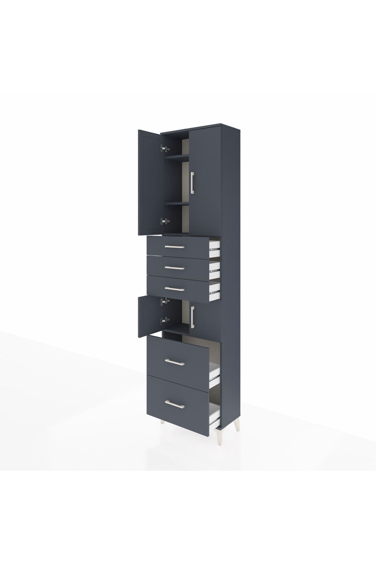 Arges Dolap 4 Raflı 5 Çekmeceli 4 Kapaklı 60x30x243 Antrasit-Antrasit