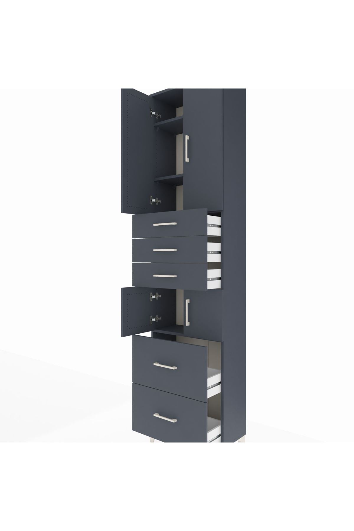 Arges Dolap 4 Raflı 5 Çekmeceli 4 Kapaklı 60x30x243 Antrasit-Antrasit