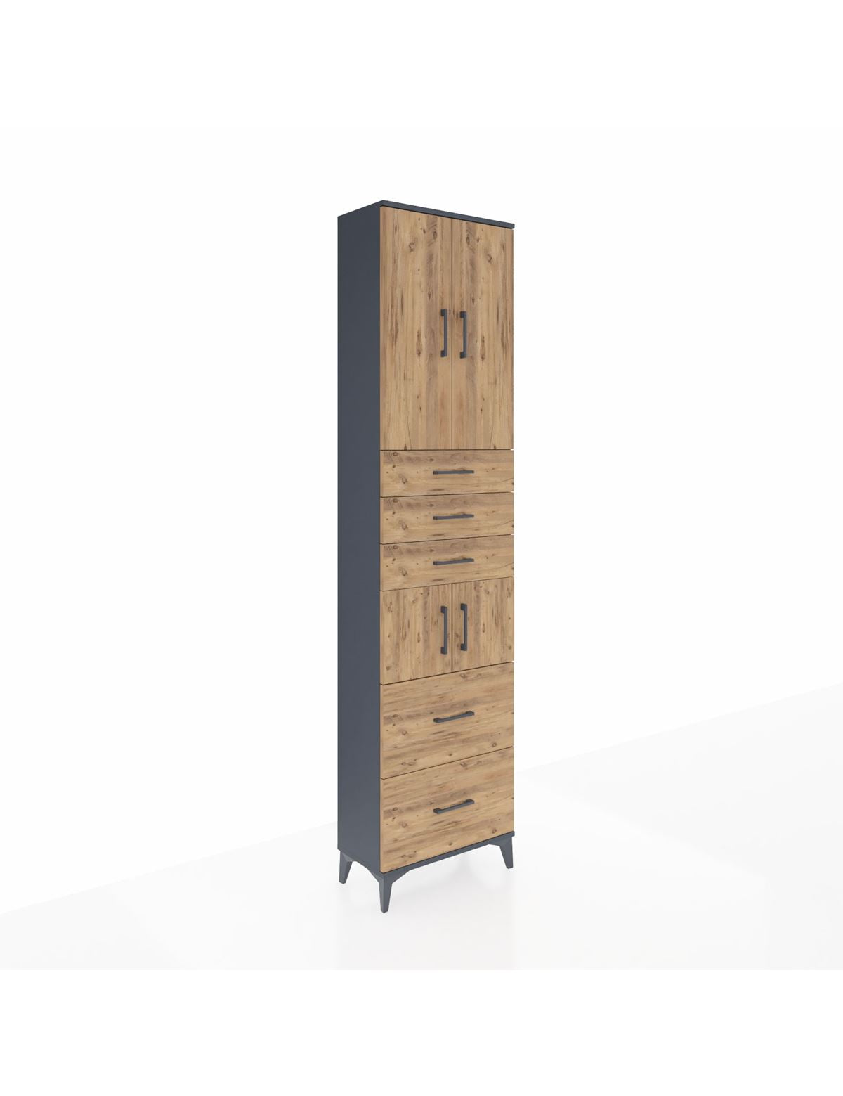 Arges Dolap 4 Raflı 5 Çekmeceli 4 Kapaklı 60x30x243 Antrasit-Çam