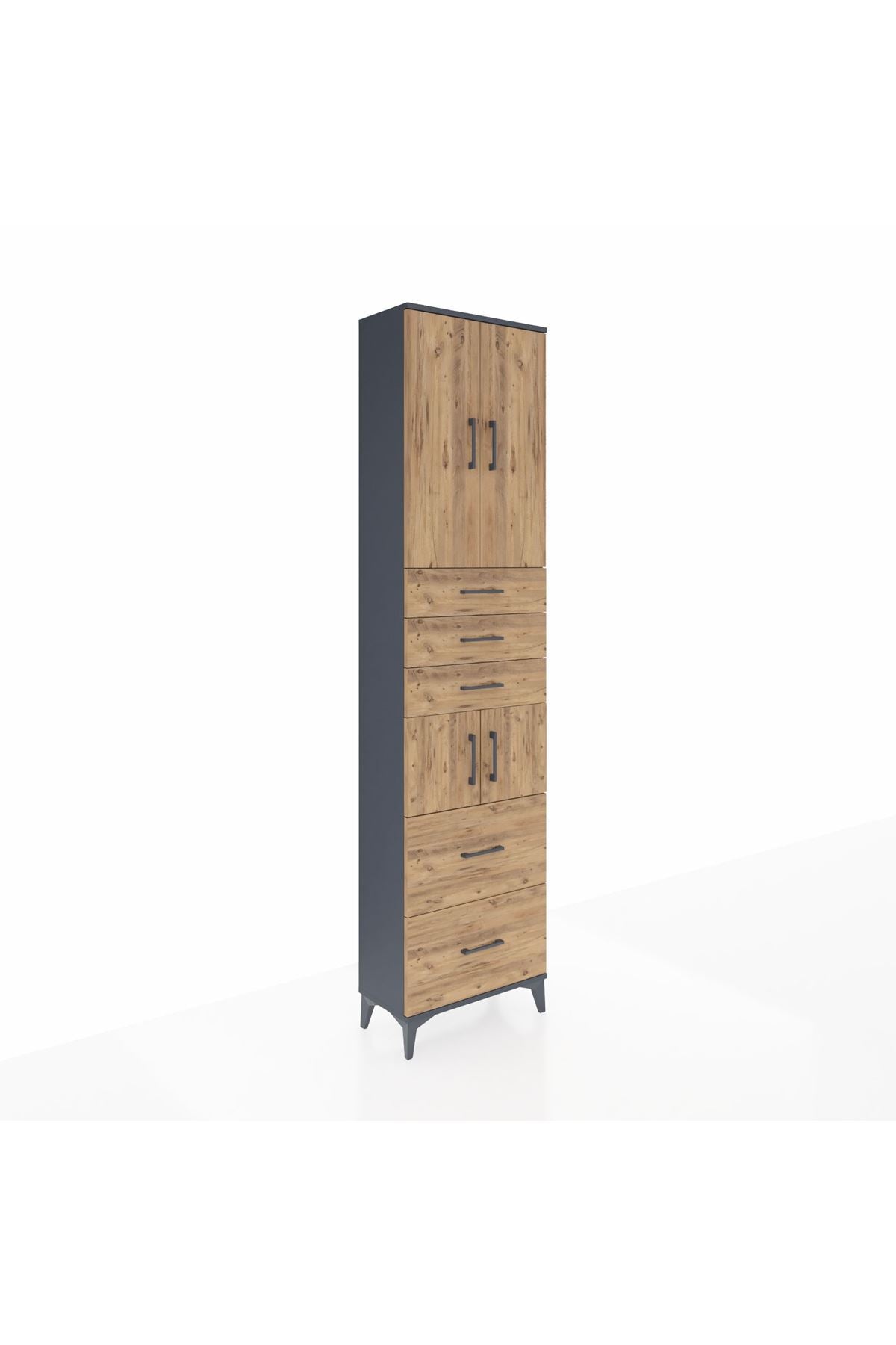 Arges Dolap 4 Raflı 5 Çekmeceli 4 Kapaklı 60x30x243 Antrasit-Çam