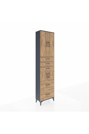 Arges Dolap 4 Raflı 5 Çekmeceli 4 Kapaklı 60x30x243 Antrasit-Çam