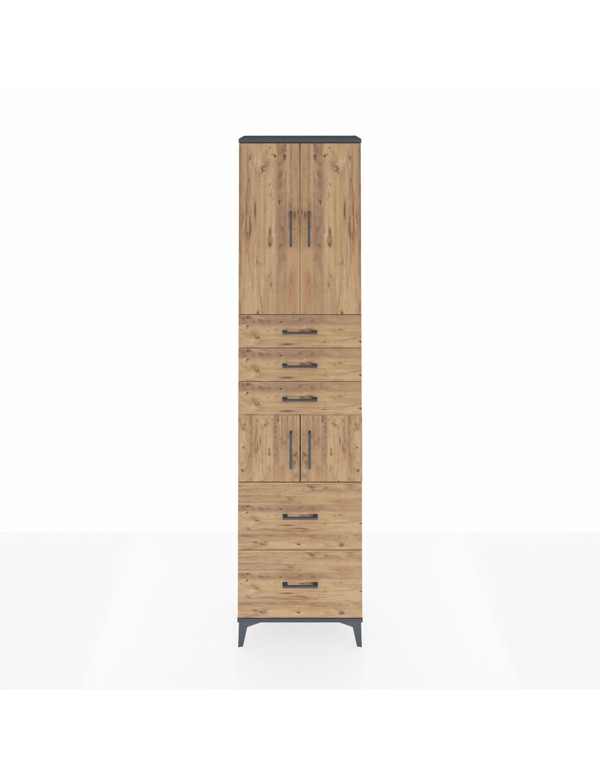 Arges Dolap 4 Raflı 5 Çekmeceli 4 Kapaklı 60x30x243 Antrasit-Çam