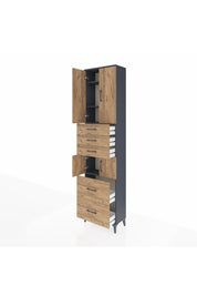 Arges Dolap 4 Raflı 5 Çekmeceli 4 Kapaklı 60x30x243 Antrasit-Çam