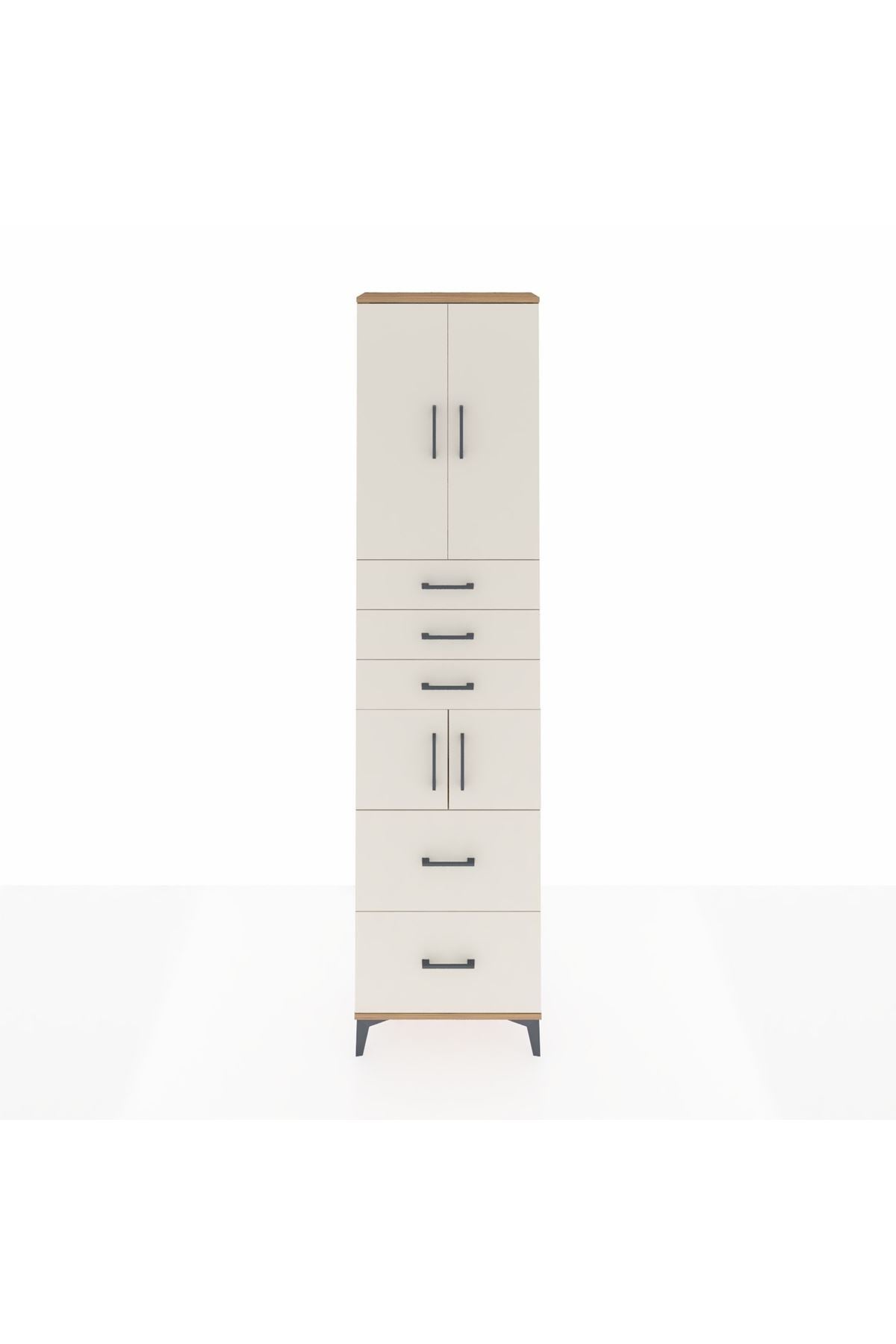 Arges Dolap 4 Raflı 5 Çekmeceli 4 Kapaklı 60x30x243 Çam-Aytaşı