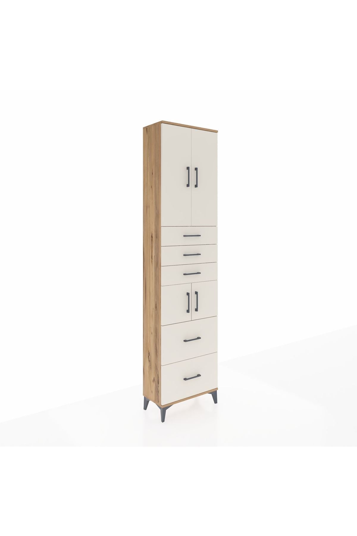 Arges Dolap 4 Raflı 5 Çekmeceli 4 Kapaklı 60x30x243 Çam-Aytaşı