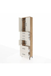 Arges Dolap 4 Raflı 5 Çekmeceli 4 Kapaklı 60x30x243 Çam-Aytaşı