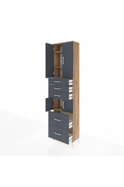 Arges Dolap 4 Raflı 5 Çekmeceli 4 Kapaklı 60x30x243 Çam-Antrasit