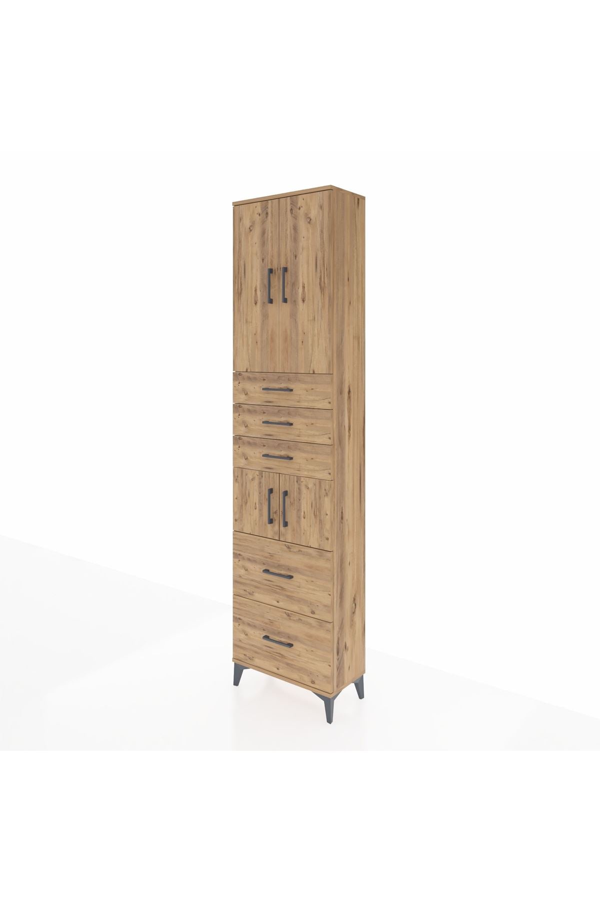 Arges Dolap 4 Raflı 5 Çekmeceli 4 Kapaklı 60x30x243 Çam-Çam