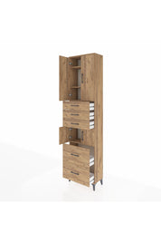 Arges Dolap 4 Raflı 5 Çekmeceli 4 Kapaklı 60x30x243 Çam-Çam