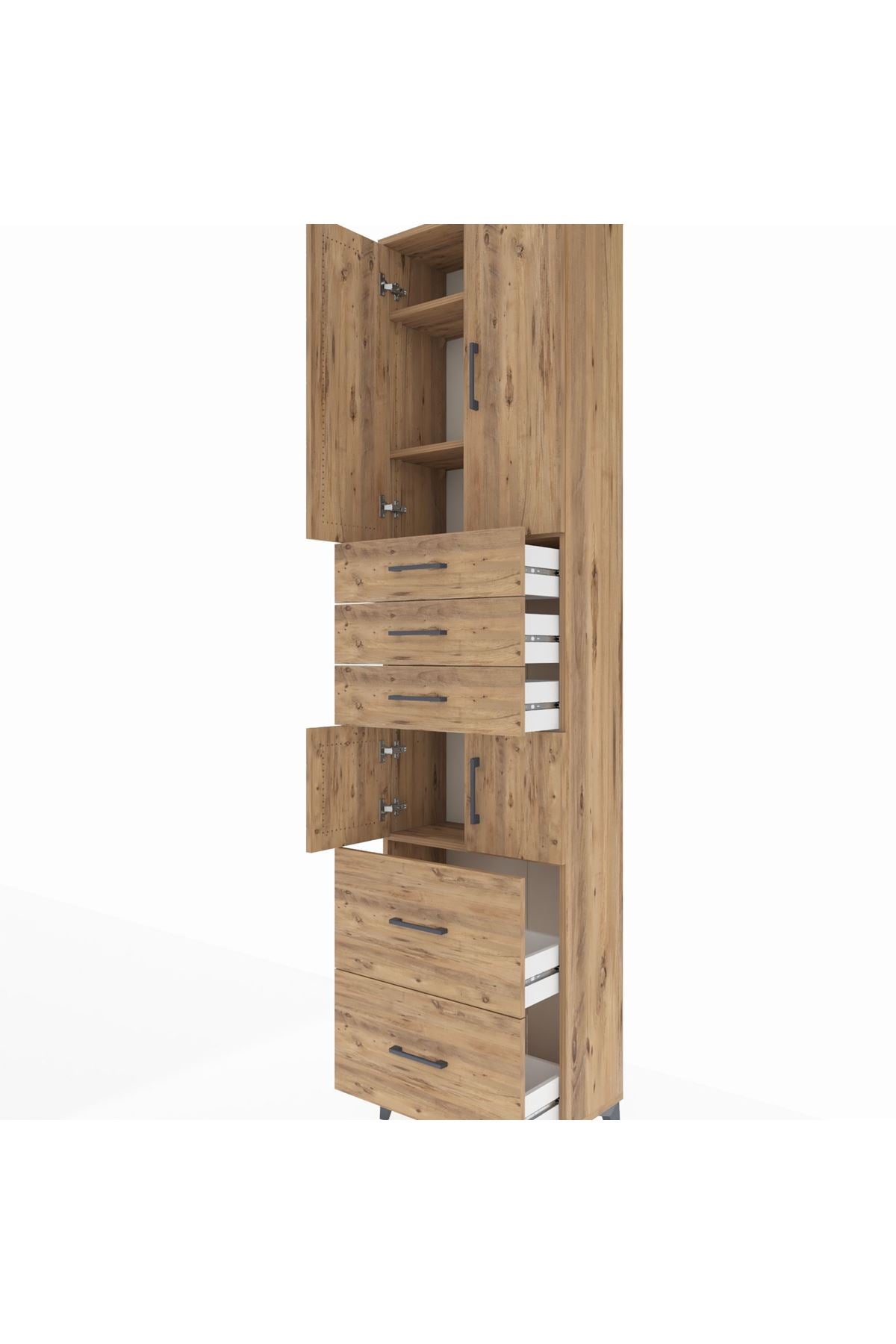 Arges Dolap 4 Raflı 5 Çekmeceli 4 Kapaklı 60x30x243 Çam-Çam