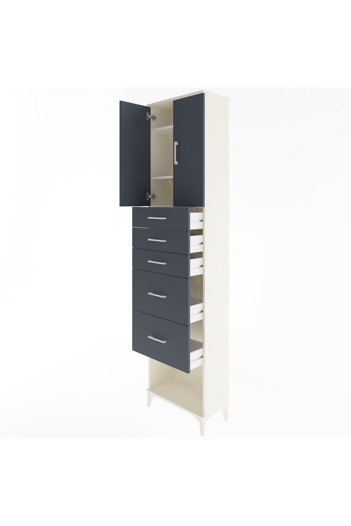 Arges Dolap 3 Raflı 5 Çekmeceli 2 Kapaklı 60x30x243 Aytaşı-Antrasit