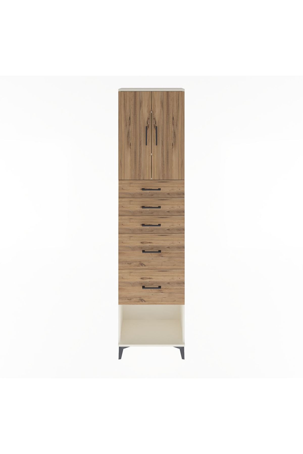 Arges Dolap 3 Raflı 5 Çekmeceli 2 Kapaklı 60x30x243 Aytaşı-Çam