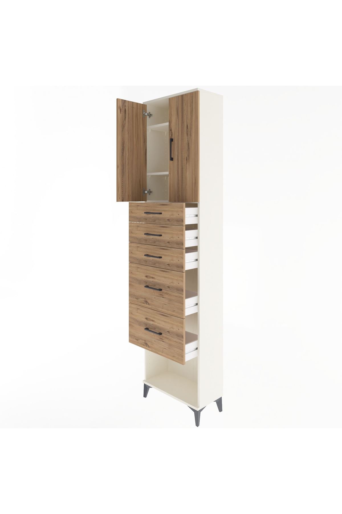 Arges Dolap 3 Raflı 5 Çekmeceli 2 Kapaklı 60x30x243 Aytaşı-Çam