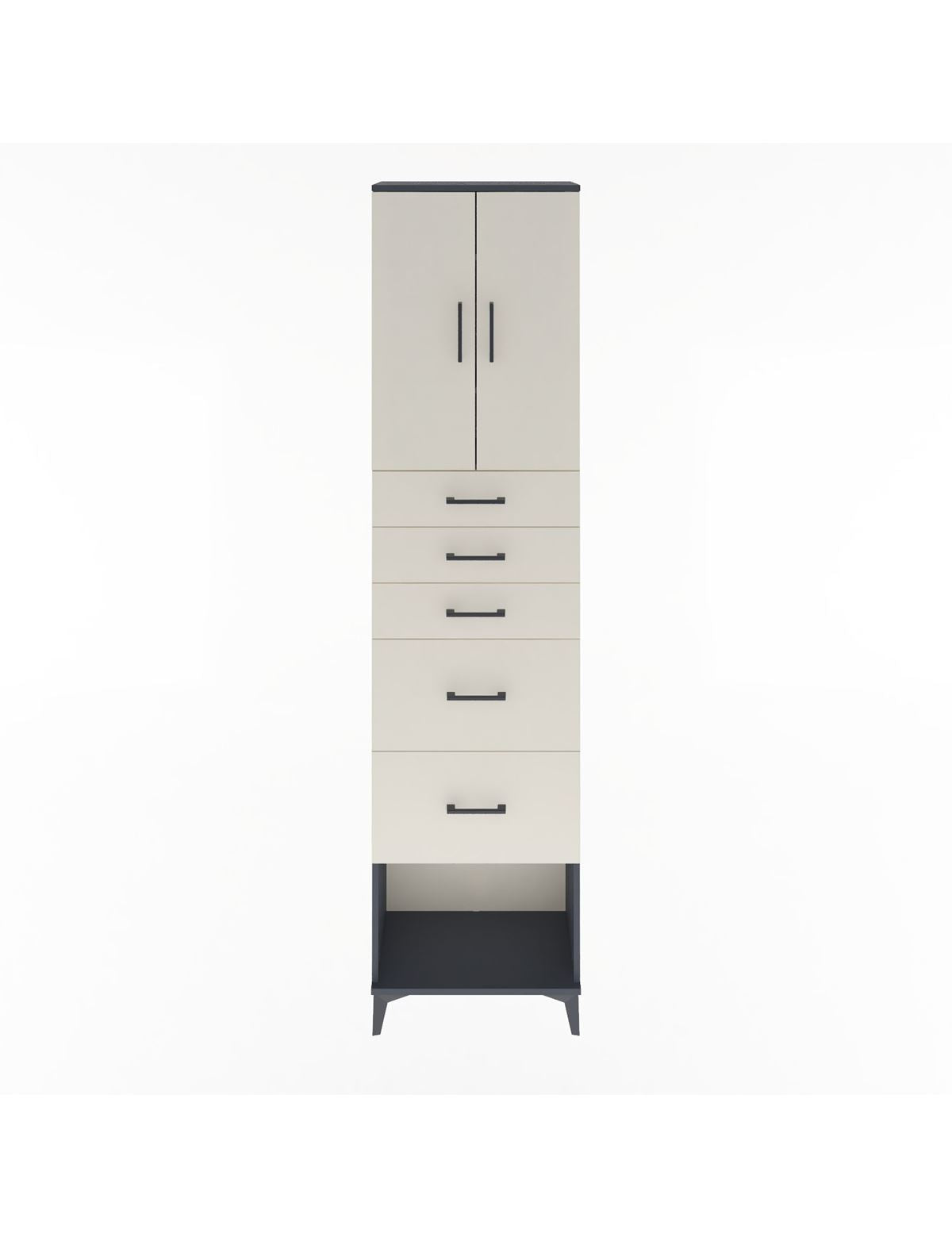 Arges Dolap 3 Raflı 5 Çekmeceli 2 Kapaklı 60x30x243 Antrasit-Aytaşı