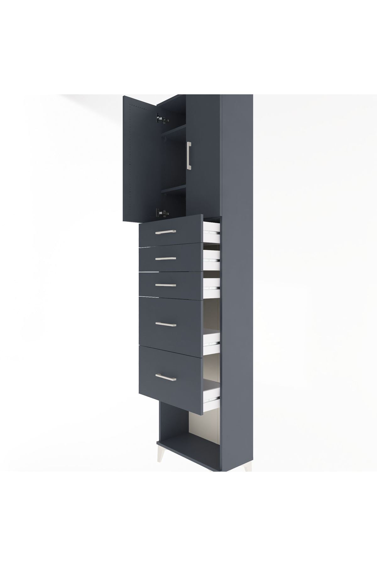 Arges Dolap 3 Raflı 5 Çekmeceli 2 Kapaklı 60x30x243 Antrasit-Antrasit