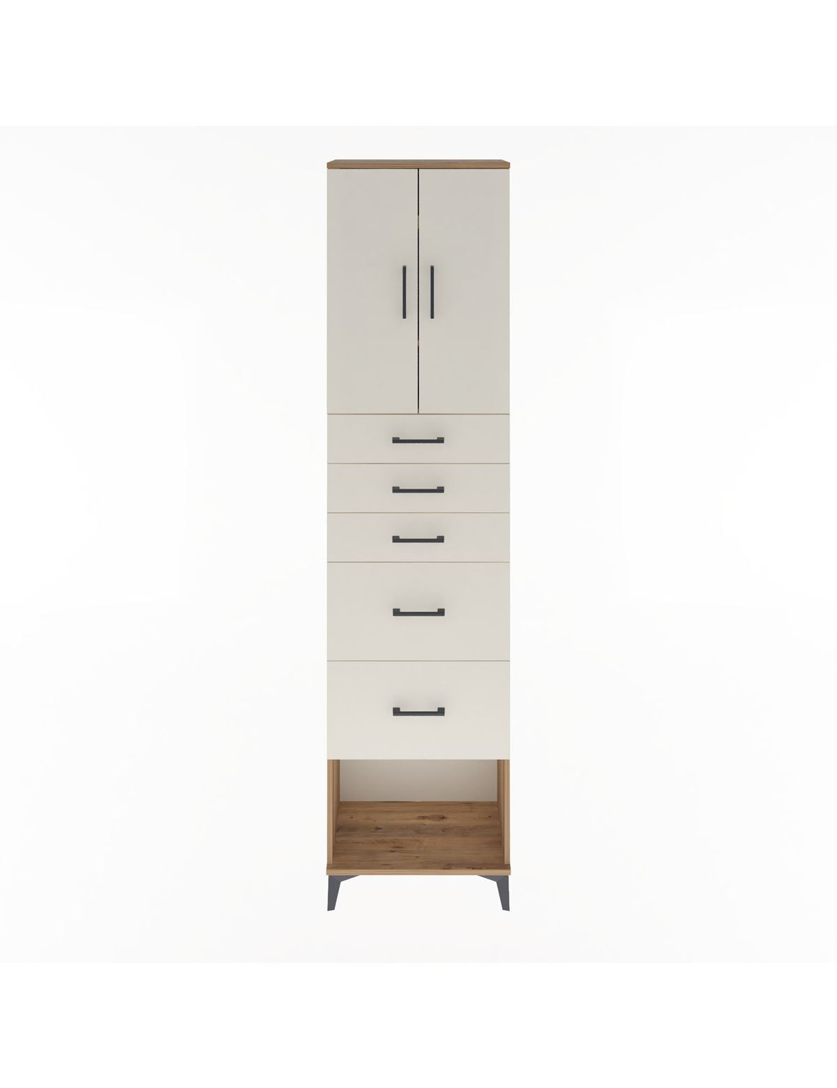 Arges Dolap 3 Raflı 5 Çekmeceli 2 Kapaklı 60x30x243 Çam-Aytaşı