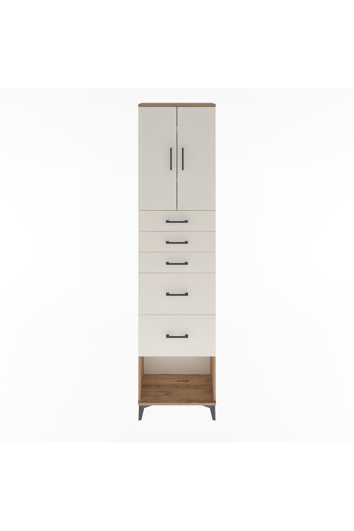 Arges Dolap 3 Raflı 5 Çekmeceli 2 Kapaklı 60x30x243 Çam-Aytaşı