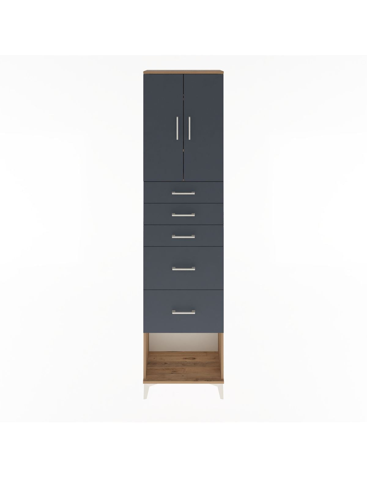 Arges Dolap 3 Raflı 5 Çekmeceli 2 Kapaklı 60x30x243 Çam-Antrasit