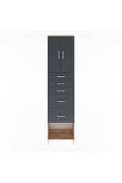 Arges Dolap 3 Raflı 5 Çekmeceli 2 Kapaklı 60x30x243 Çam-Antrasit