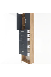 Arges Dolap 3 Raflı 5 Çekmeceli 2 Kapaklı 60x30x243 Çam-Antrasit