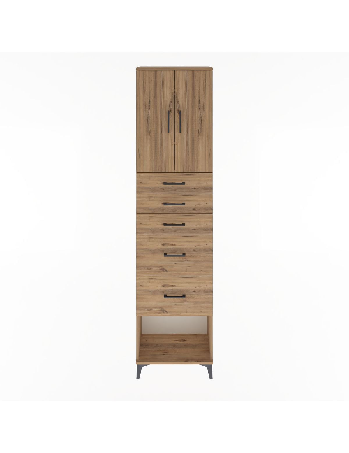 Arges Dolap 3 Raflı 5 Çekmeceli 2 Kapaklı 60x30x243 Çam-Çam