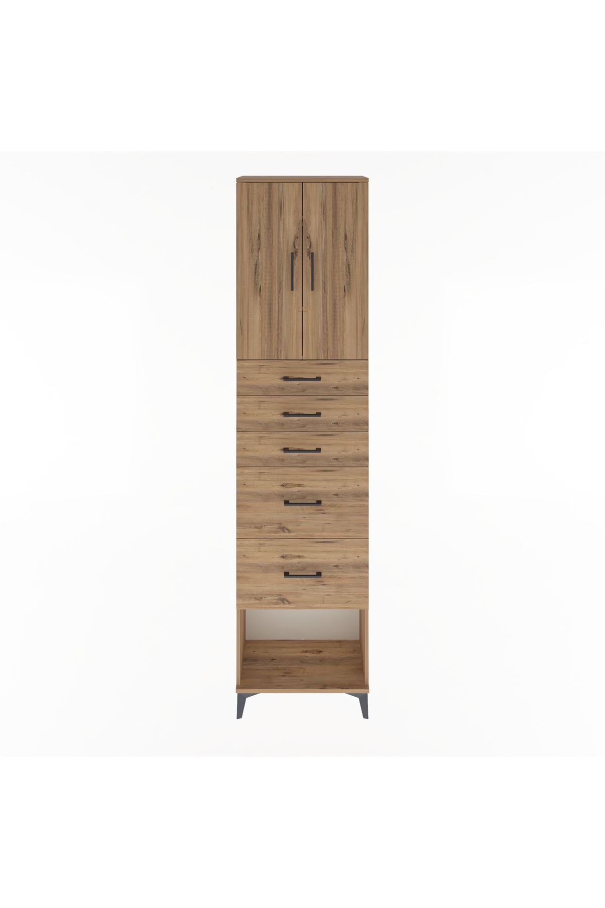 Arges Dolap 3 Raflı 5 Çekmeceli 2 Kapaklı 60x30x243 Çam-Çam