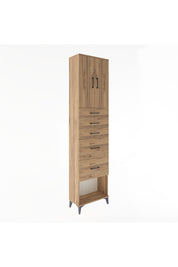 Arges Dolap 3 Raflı 5 Çekmeceli 2 Kapaklı 60x30x243 Çam-Çam