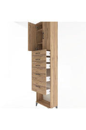 Arges Dolap 3 Raflı 5 Çekmeceli 2 Kapaklı 60x30x243 Çam-Çam