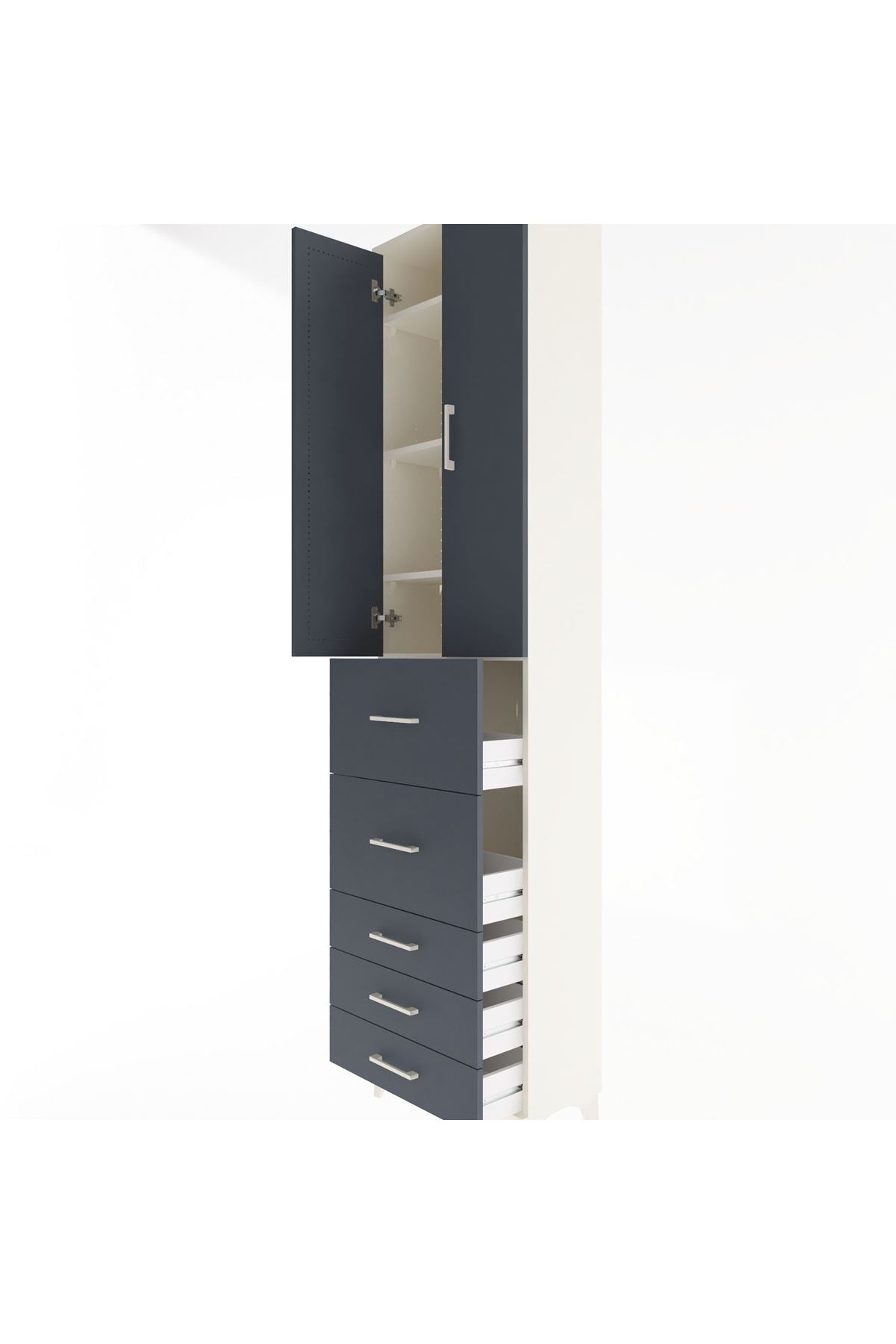 Arges Dolap 4 Raflı 5 Çekmeceli 2 Kapaklı 60x30x243 Aytaşı-Antrasit