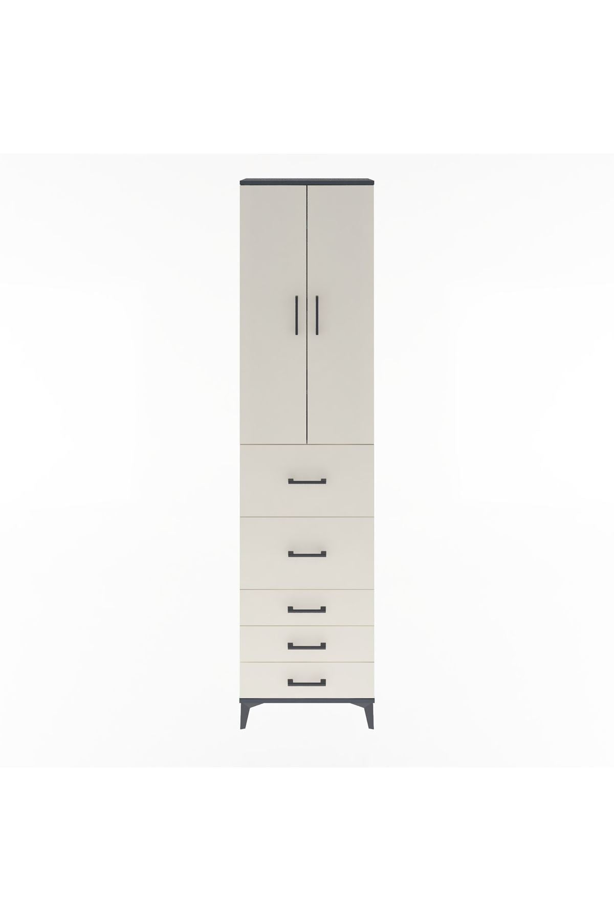 Arges Dolap 4 Raflı 5 Çekmeceli 2 Kapaklı 60x30x243 Antrasit-Aytaşı