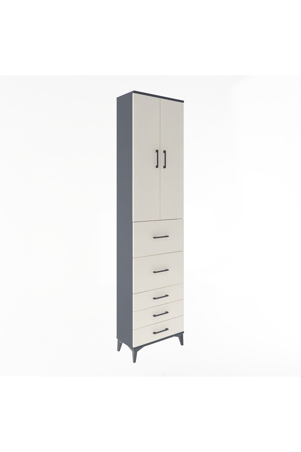 Arges Dolap 4 Raflı 5 Çekmeceli 2 Kapaklı 60x30x243 Antrasit-Aytaşı
