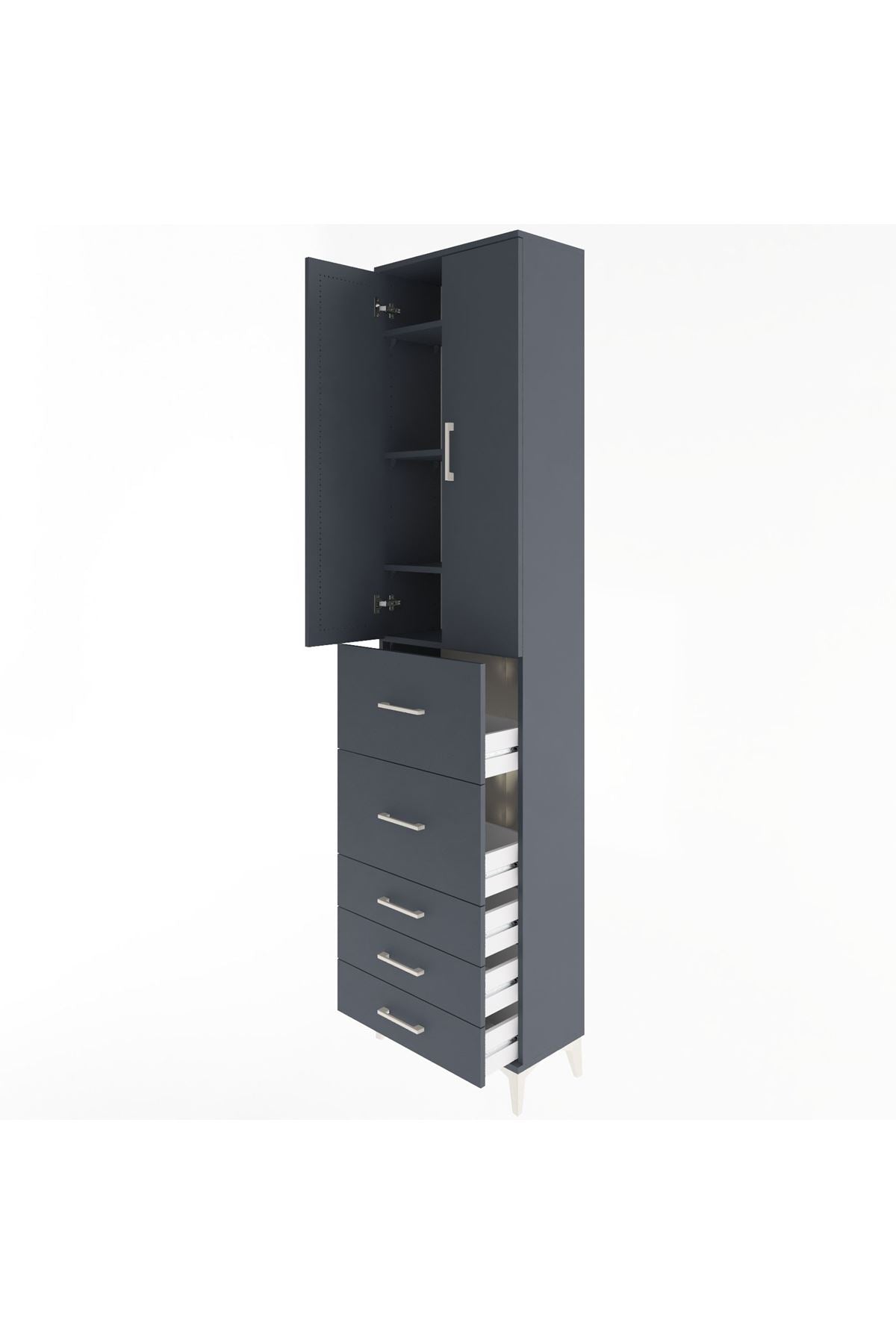 Arges Dolap 4 Raflı 5 Çekmeceli 2 Kapaklı 60x30x243 Antrasit-Antrasit
