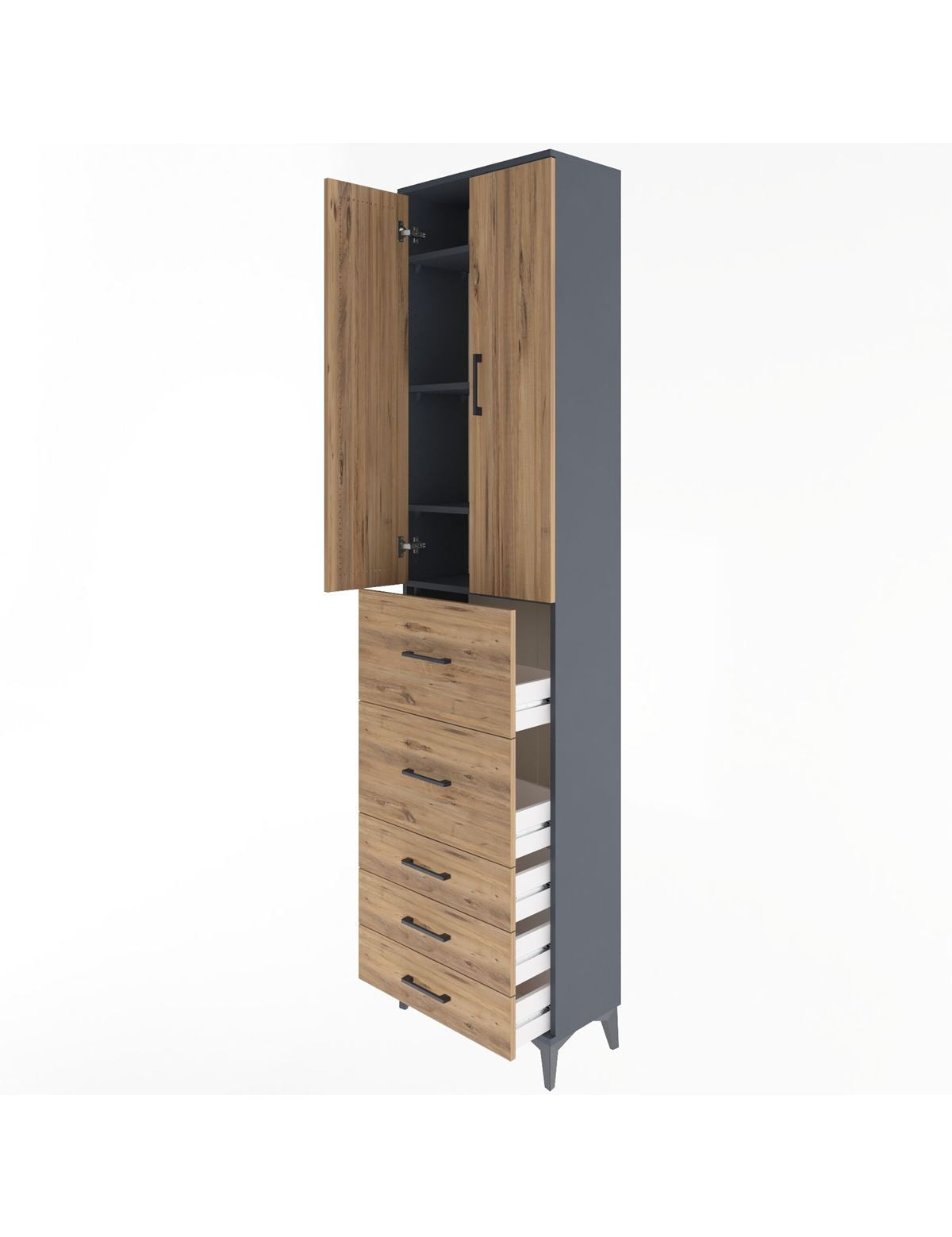 Arges Dolap 4 Raflı 5 Çekmeceli 2 Kapaklı 60x30x243 - S32M067V6A
