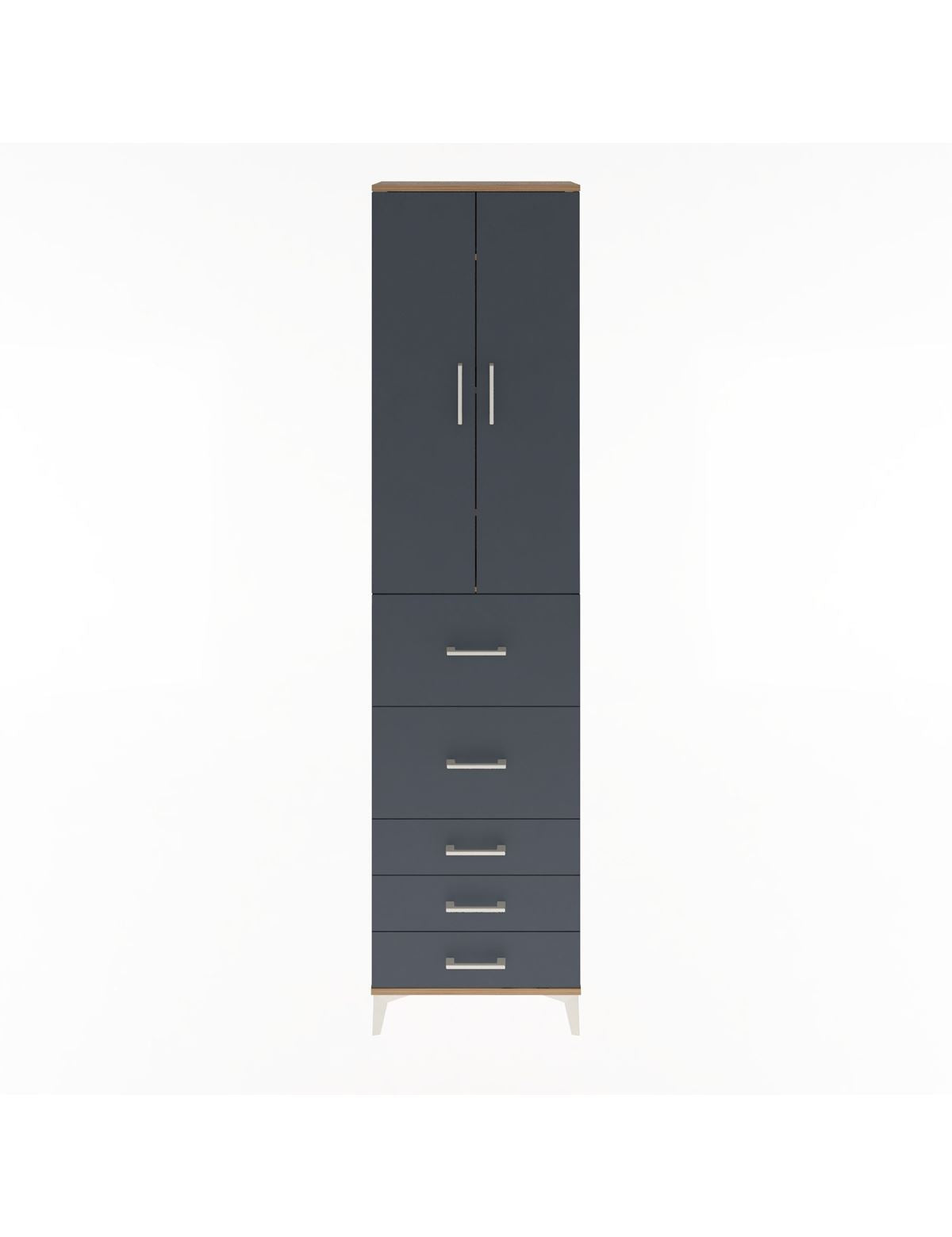 Arges Dolap 4 Raflı 5 Çekmeceli 2 Kapaklı 60x30x243 Çam-Antrasit