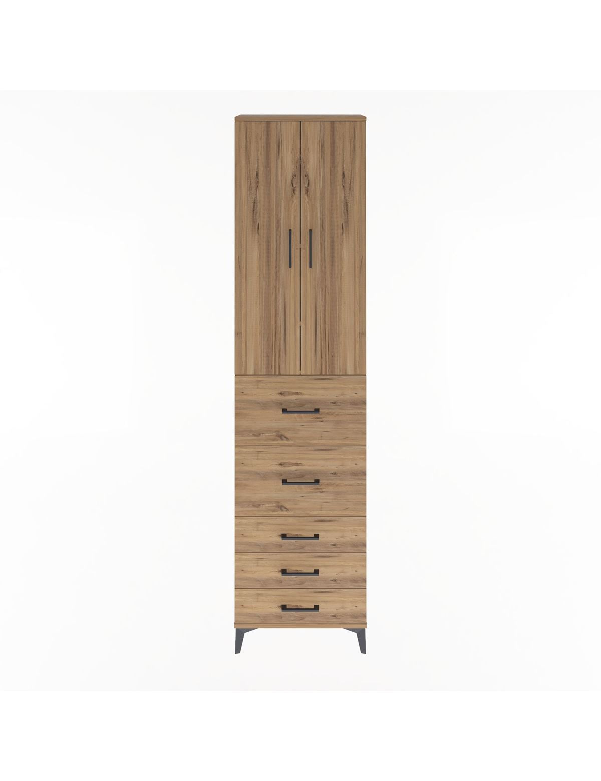 Arges Dolap 4 Raflı 5 Çekmeceli 2 Kapaklı 60x30x243 Çam-Çam