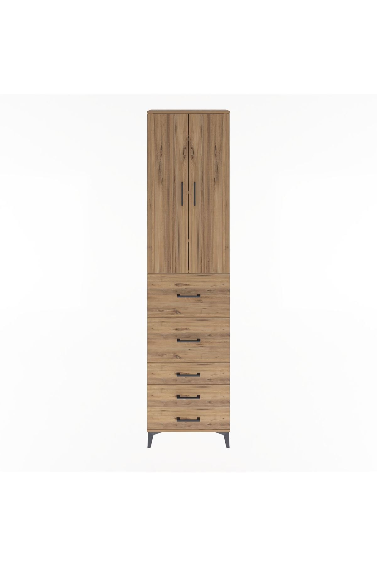 Arges Dolap 4 Raflı 5 Çekmeceli 2 Kapaklı 60x30x243 Çam-Çam