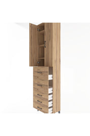 Arges Dolap 4 Raflı 5 Çekmeceli 2 Kapaklı 60x30x243 Çam-Çam