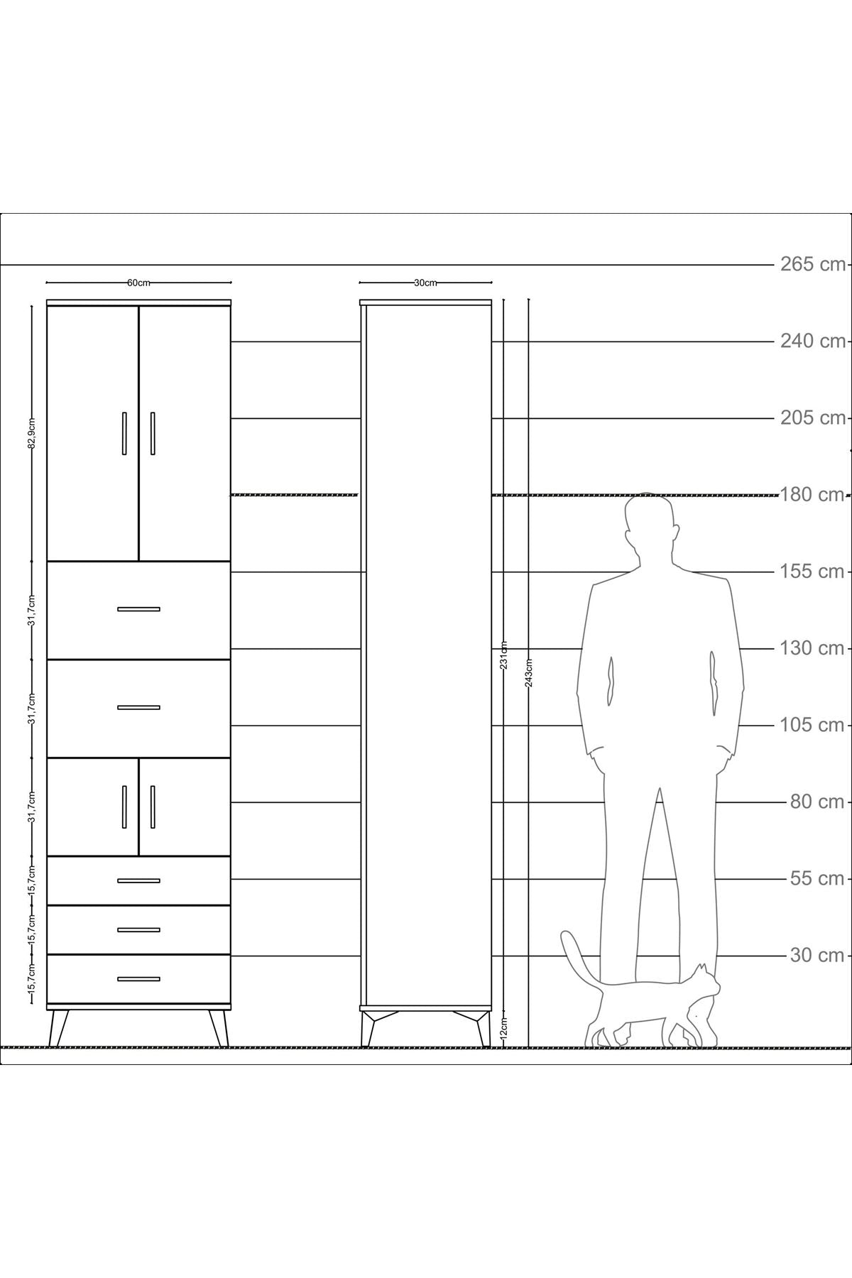 Arges Dolap 4 Raflı 5 Çekmeceli 4 Kapaklı 60x30x243 Aytaşı-Aytaşı