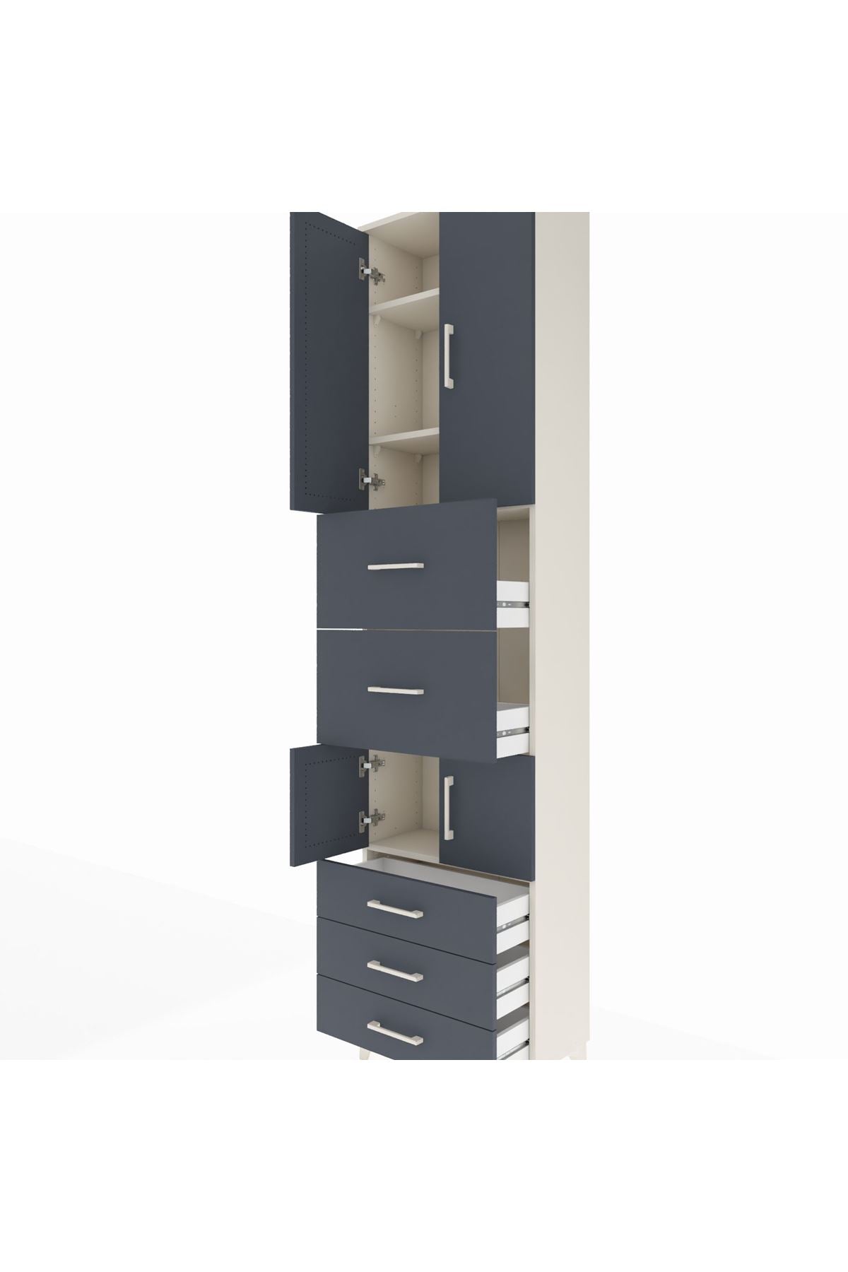 Arges Dolap 4 Raflı 5 Çekmeceli 4 Kapaklı 60x30x243 Aytaşı-Antrasit