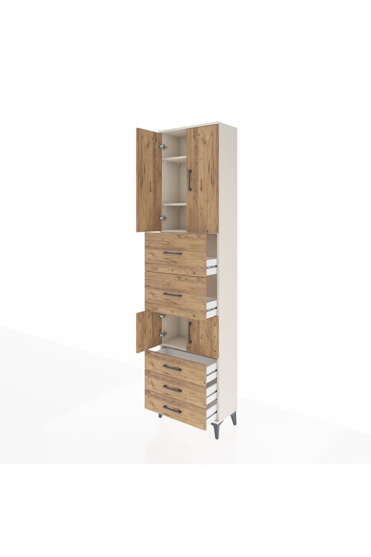 Arges Dolap 4 Raflı 5 Çekmeceli 4 Kapaklı 60x30x243 Aytaşı-Çam