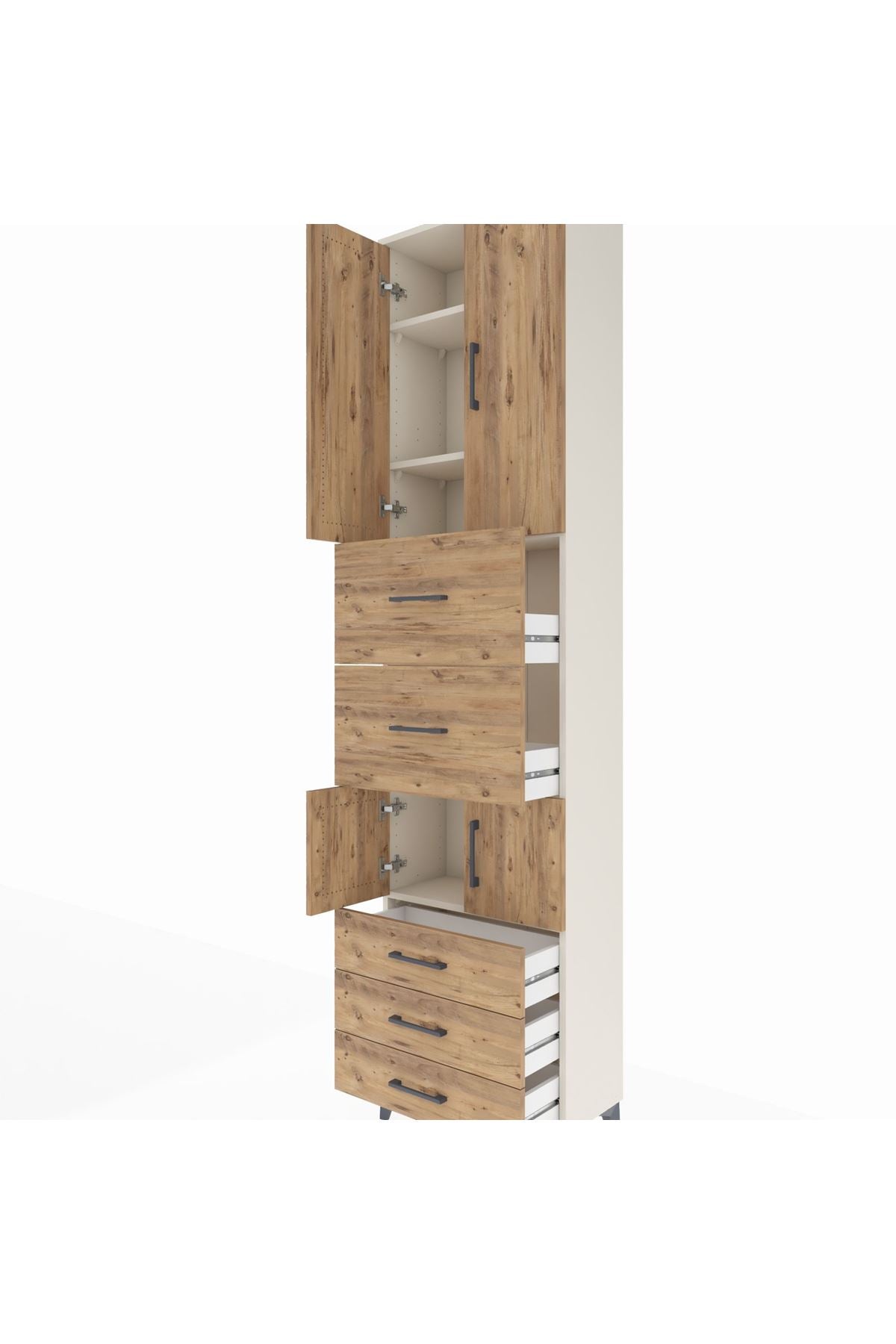 Arges Dolap 4 Raflı 5 Çekmeceli 4 Kapaklı 60x30x243 Aytaşı-Çam